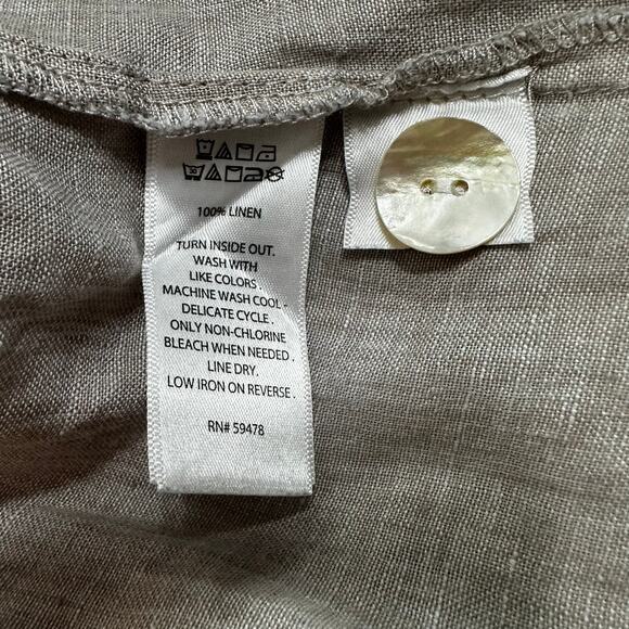 Antibes Blanc 100% Linen Tunic Top Minimalist Neutral Taupe Size 1X Lagenlook - Picture 7 of 7